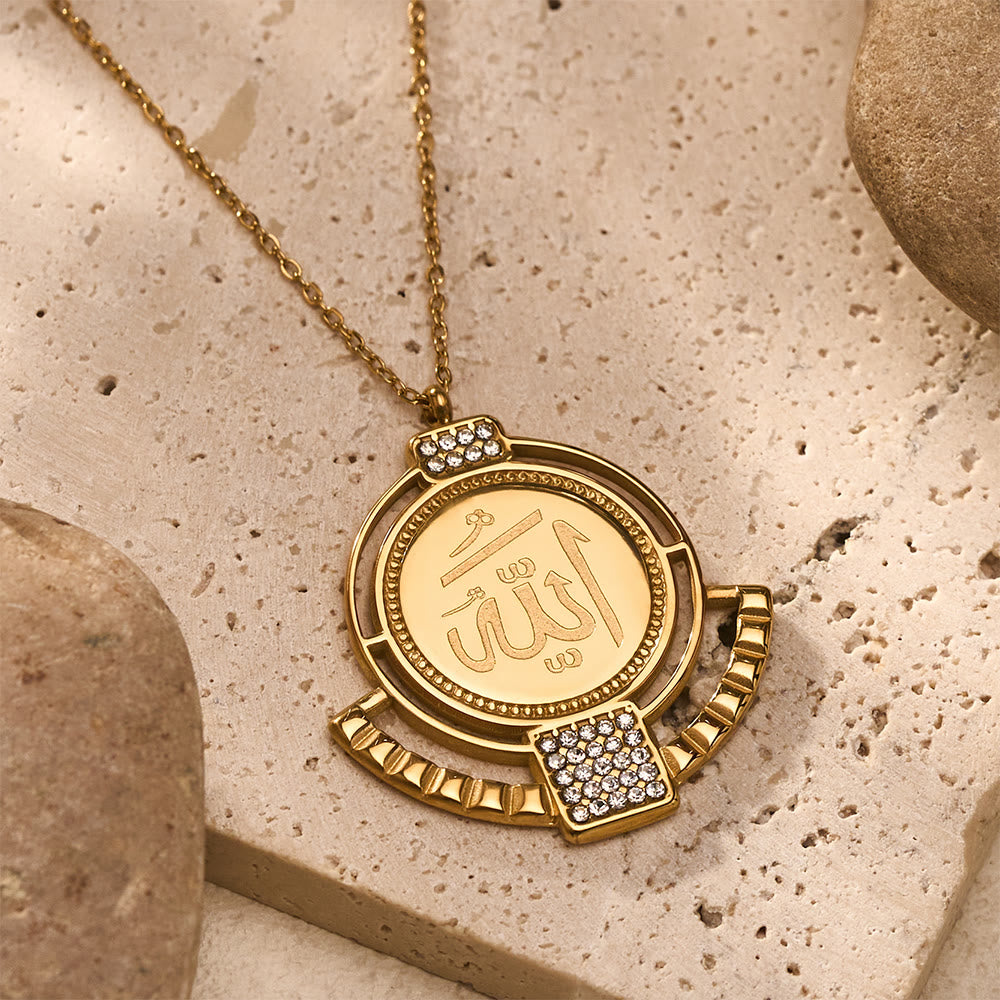 HilalHaven Allah Radiant Sign Geometric Crystal Titanium Steel Unisex Necklace - image 2