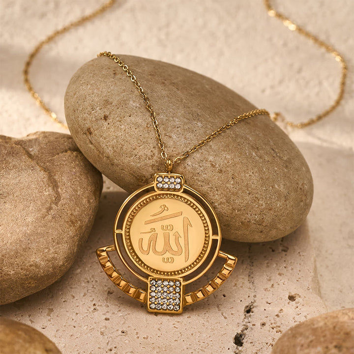 HilalHaven Allah Radiant Sign Geometric Crystal Titanium Steel Unisex Necklace - image 1