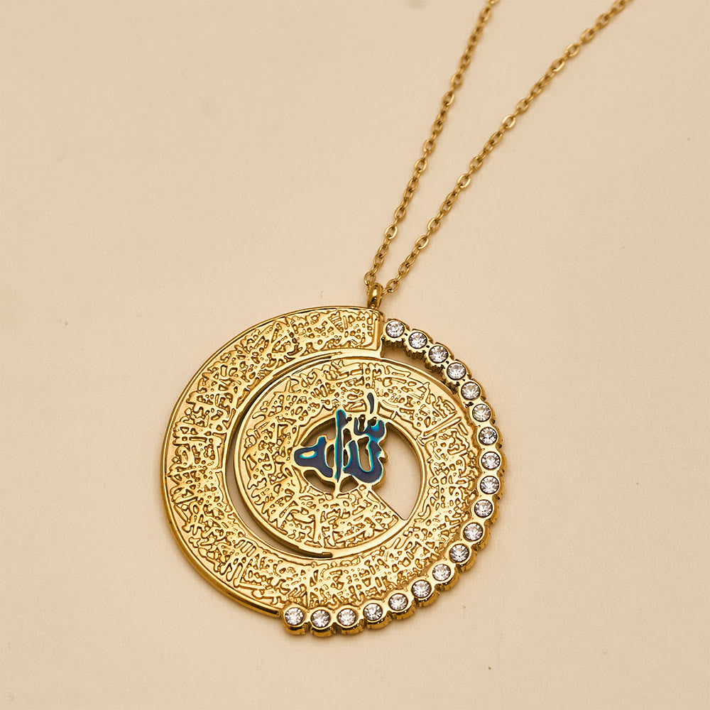 HilalHaven Allah Circular Ode Enamel Rhinestone Titanium Steel Pendant Necklace - image 5