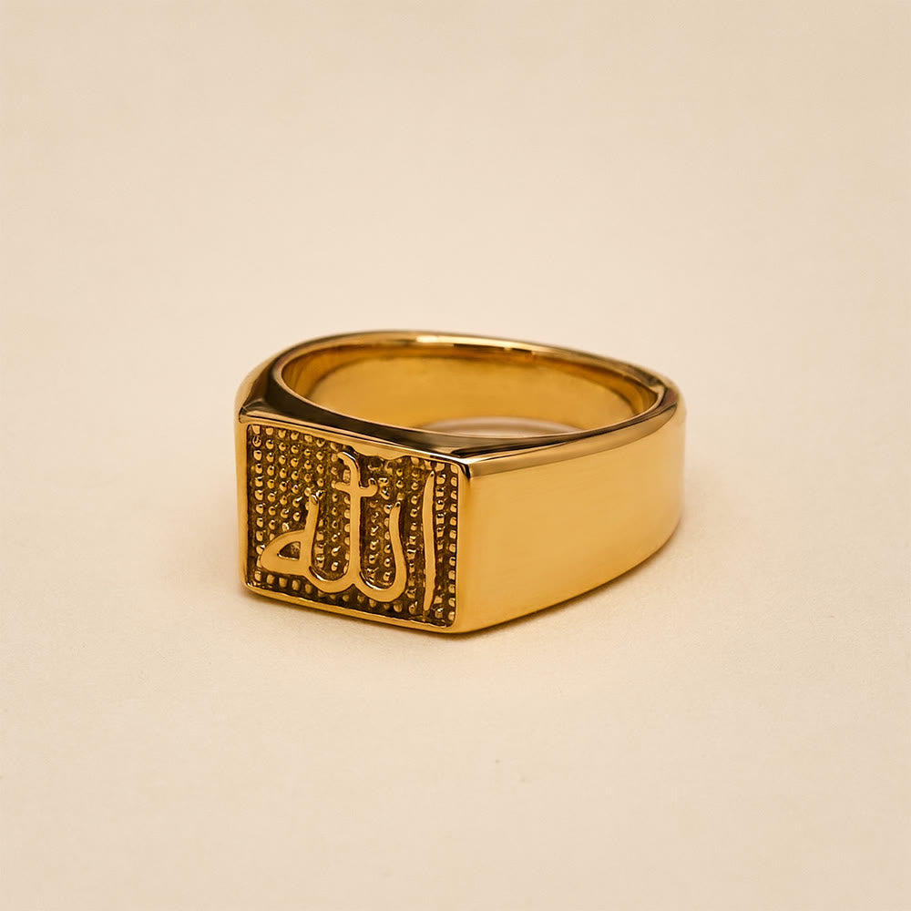 HilalHaven Allah Square Seal Embossed Script Titanium Steel Signet Ring - image 7
