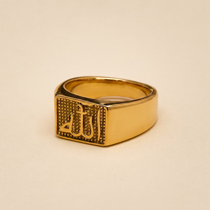 HilalHaven Allah Square Seal Embossed Script Titanium Steel Signet Ring - image 7