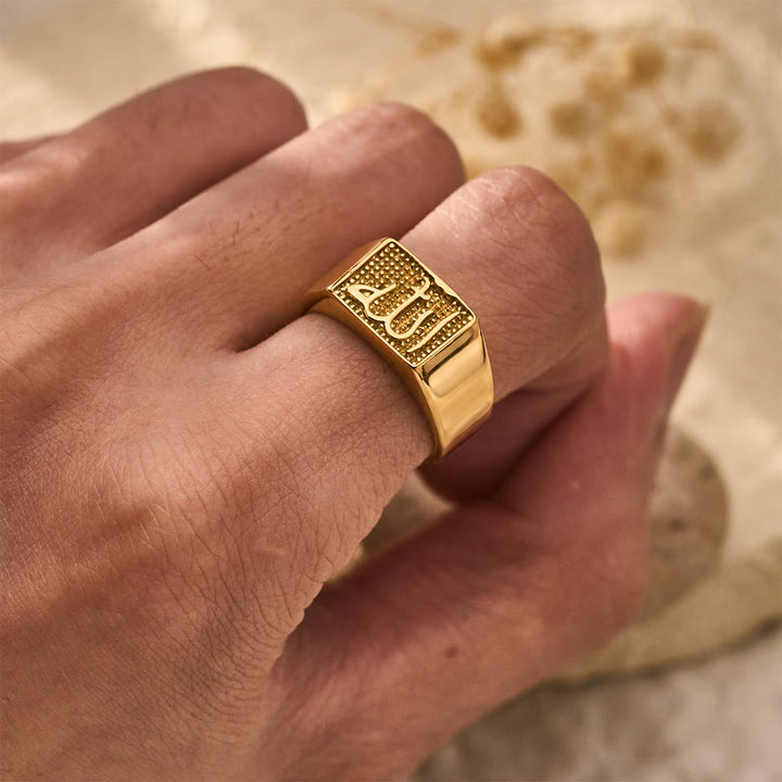 HilalHaven Allah Square Seal Embossed Script Titanium Steel Signet Ring - image 0