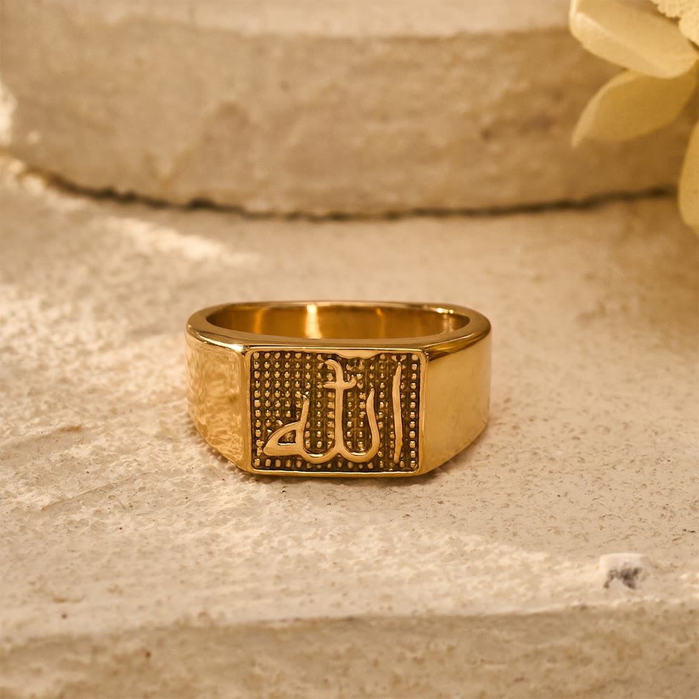 HilalHaven Allah Square Seal Embossed Script Titanium Steel Signet Ring - image 6