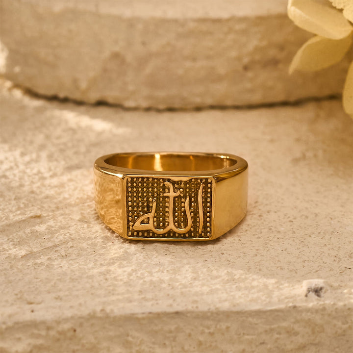 HilalHaven Allah Square Seal Embossed Script Titanium Steel Signet Ring - image 6