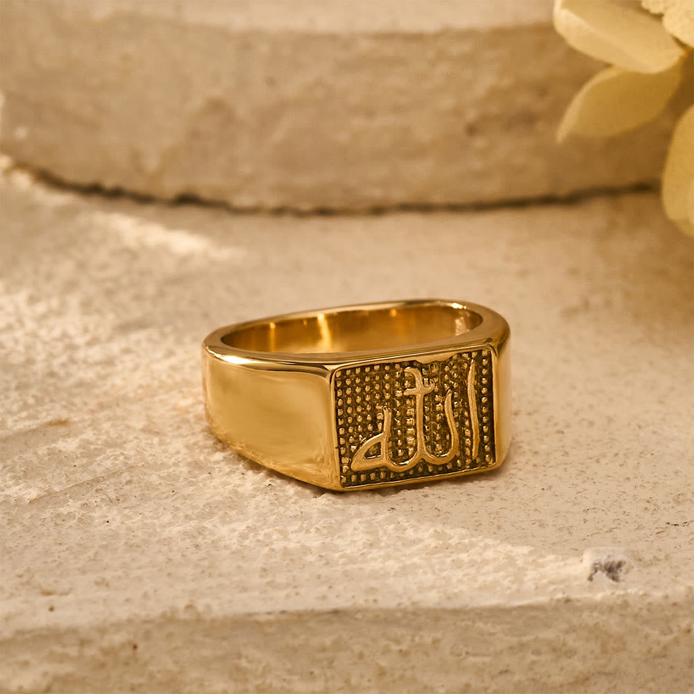 HilalHaven Allah Square Seal Embossed Script Titanium Steel Signet Ring - image 5