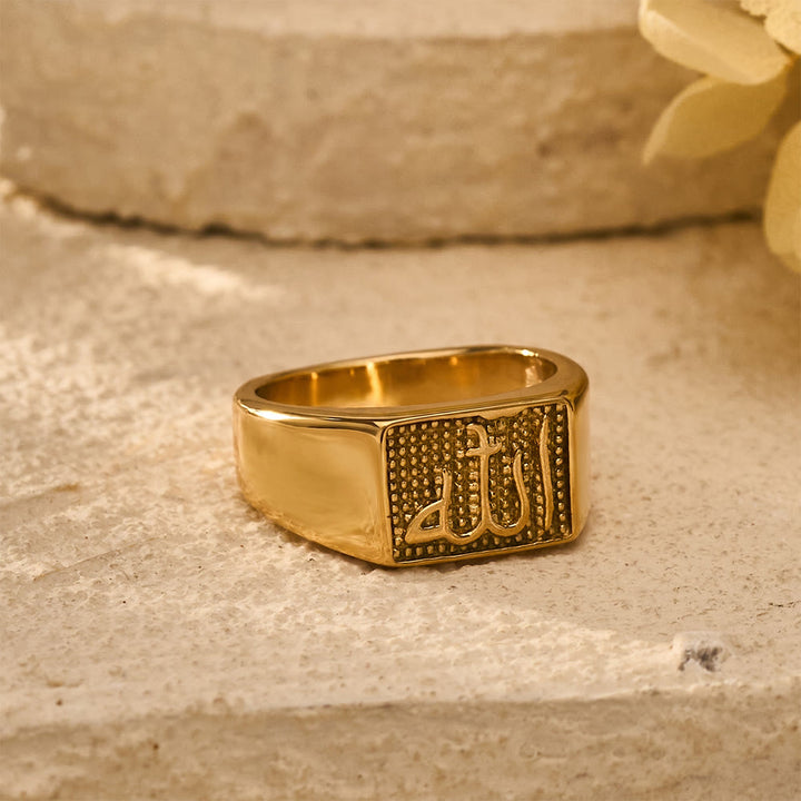 HilalHaven Allah Square Seal Embossed Script Titanium Steel Signet Ring - image 5
