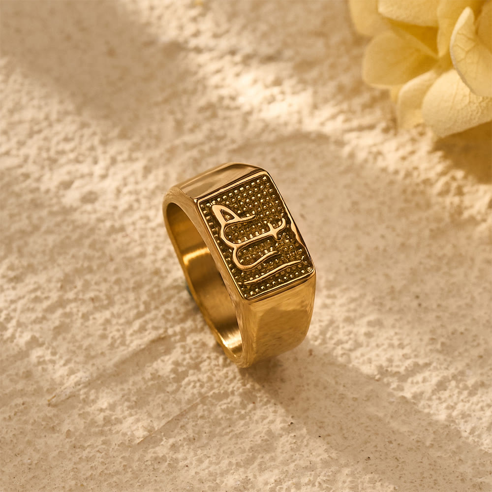 HilalHaven Allah Square Seal Embossed Script Titanium Steel Signet Ring - image 3