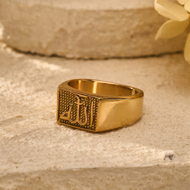 HilalHaven Allah Square Seal Embossed Script Titanium Steel Signet Ring - image 4