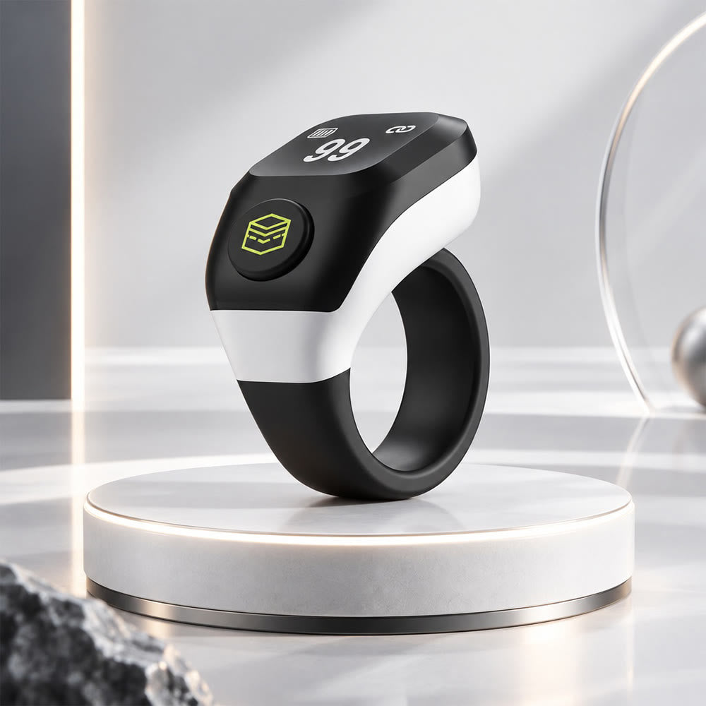 HilalHaven Serene Remembrance The Kaaba Smart Zikr Counting Digital Tasbih Ring - White - image 4