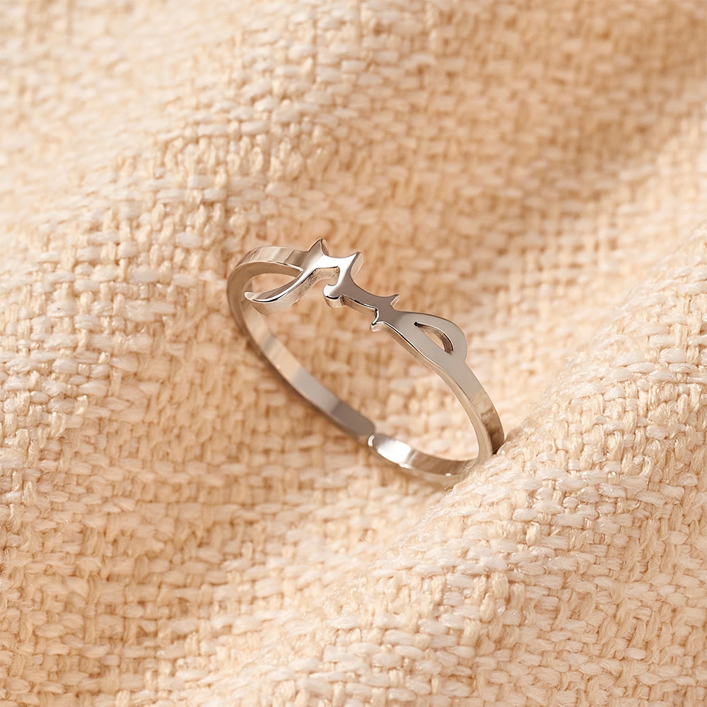 HilalHaven Flowing Script Open Ring —— Love Symbol Adjustable Band - Silver Sabr - image 11