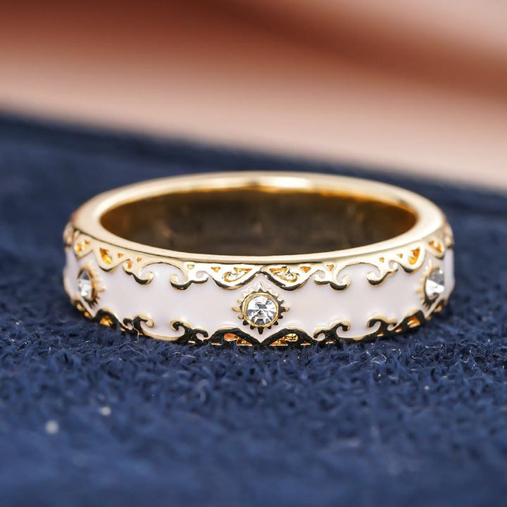 HilalHaven Sunny Ornate Vintage Enamel Crystal Copper Band Ring - image 5
