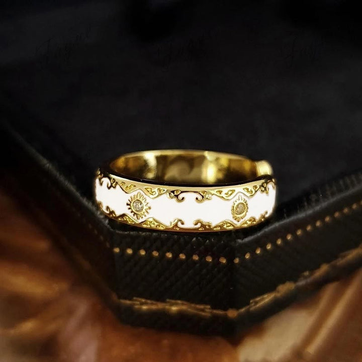 HilalHaven Sunny Ornate Vintage Enamel Crystal Copper Band Ring - US 10 - image 4