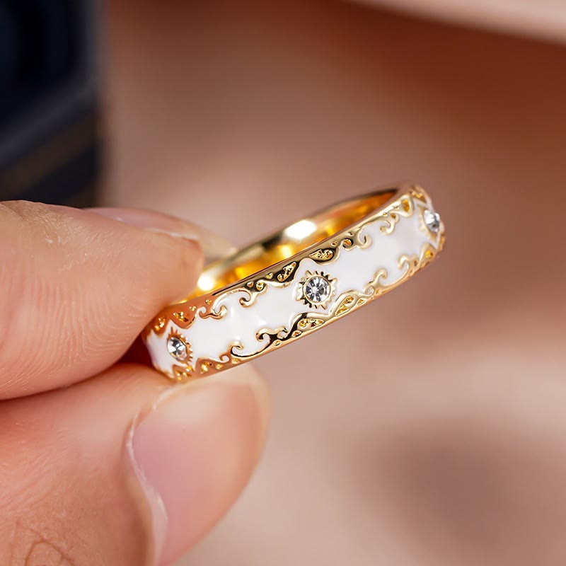 HilalHaven Sunny Ornate Vintage Enamel Crystal Copper Band Ring - image 3