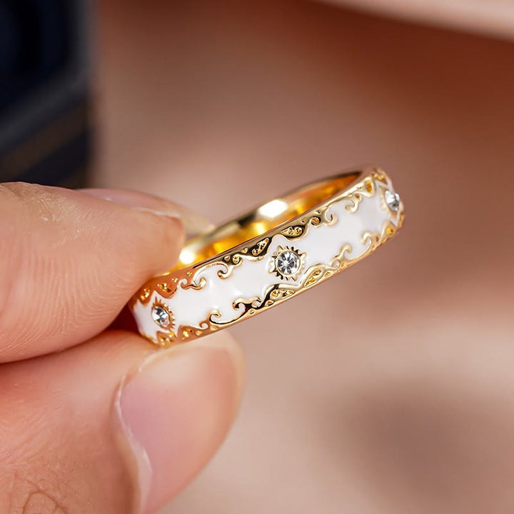 HilalHaven Sunny Ornate Vintage Enamel Crystal Copper Band Ring - image 3