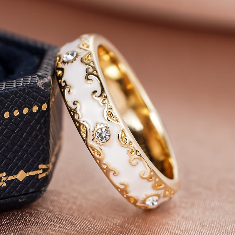 HilalHaven Sunny Ornate Vintage Enamel Crystal Copper Band Ring - image 6
