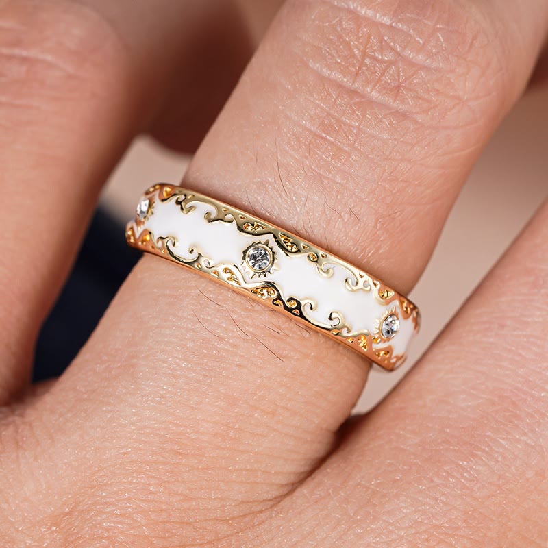 HilalHaven Sunny Ornate Vintage Enamel Crystal Copper Band Ring - image 0