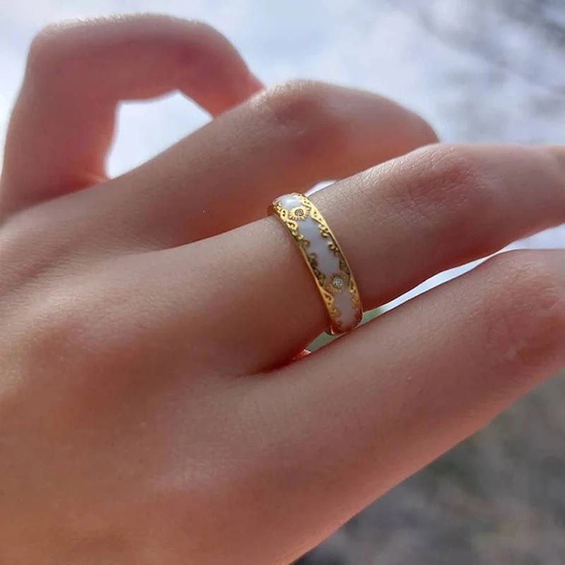 HilalHaven Sunny Ornate Vintage Enamel Crystal Copper Band Ring - image 1