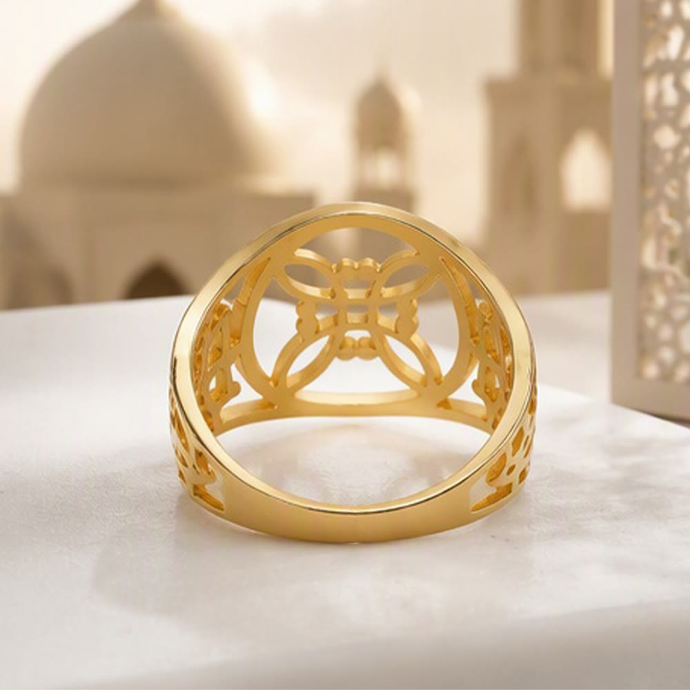 HilalHaven Lattice Bloom Hollow Geometric Stainless Steel Unisex Ring - image 5