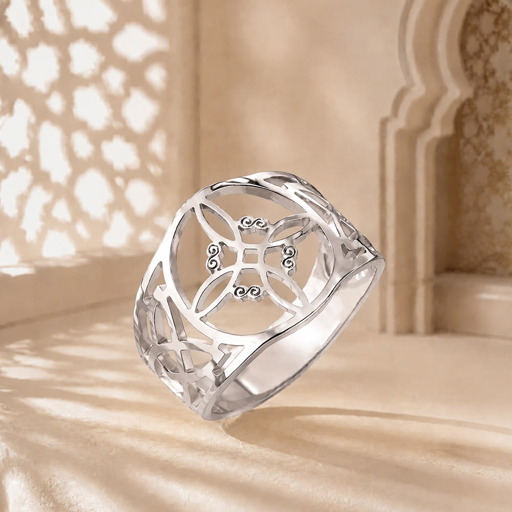 HilalHaven Lattice Bloom Hollow Geometric Stainless Steel Unisex Ring - Silver - US 11 - image 6