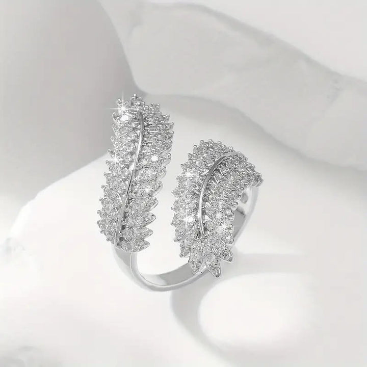 HilalHaven Harvest Whisper Crystal Wheat Frond Adjustable Ring - Silver - image 17