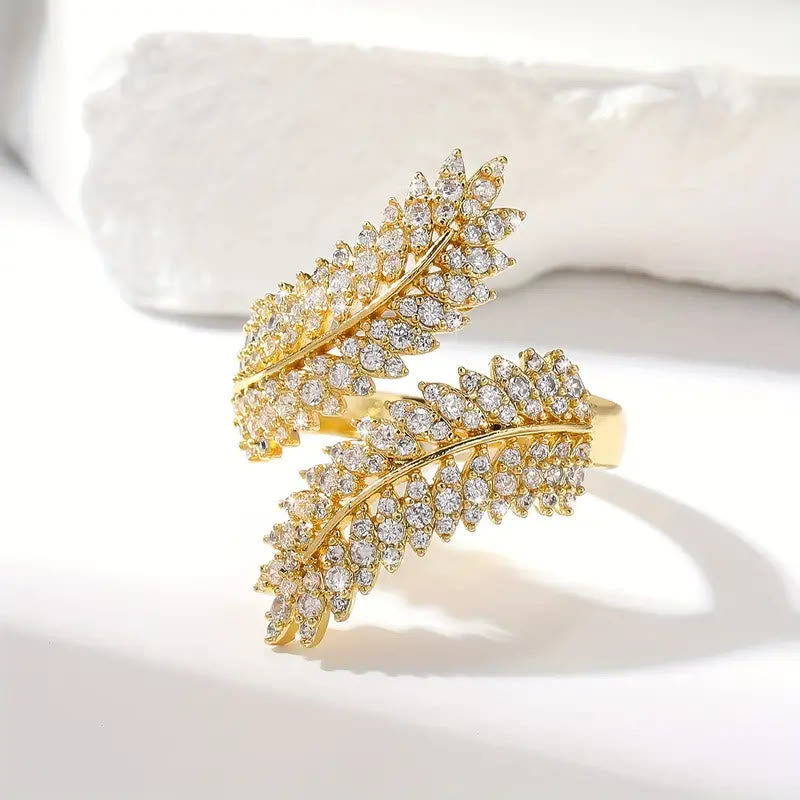 HilalHaven Harvest Whisper Crystal Wheat Frond Adjustable Ring - Golden - image 5