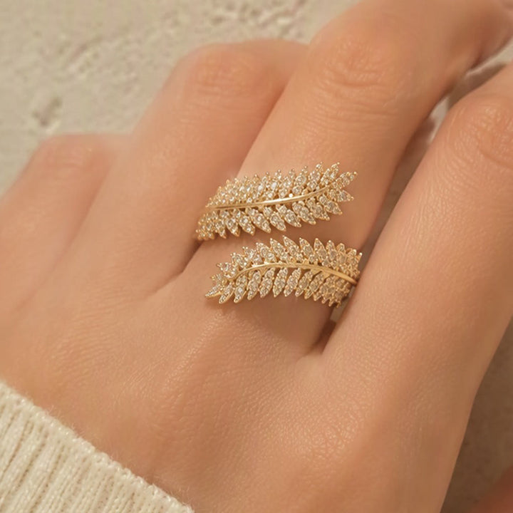 HilalHaven Harvest Whisper Crystal Wheat Frond Adjustable Ring - image 1