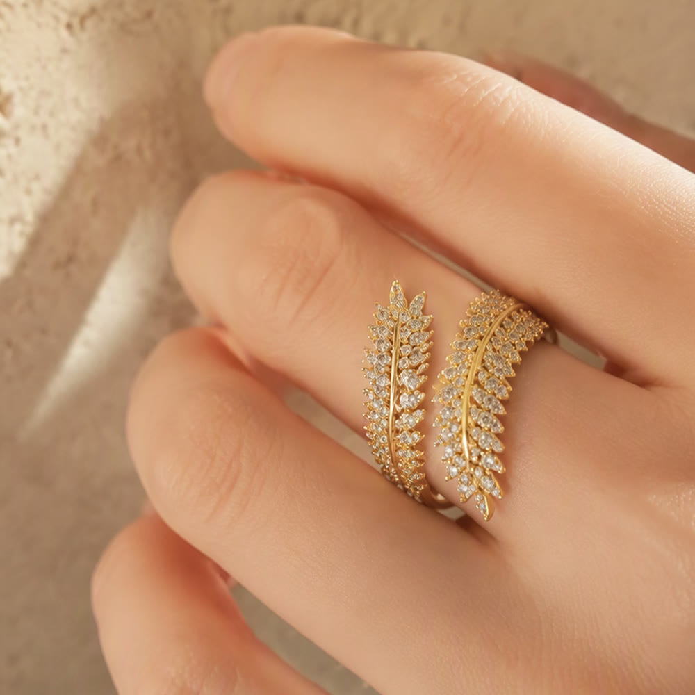 HilalHaven Harvest Whisper Crystal Wheat Frond Adjustable Ring - image 0