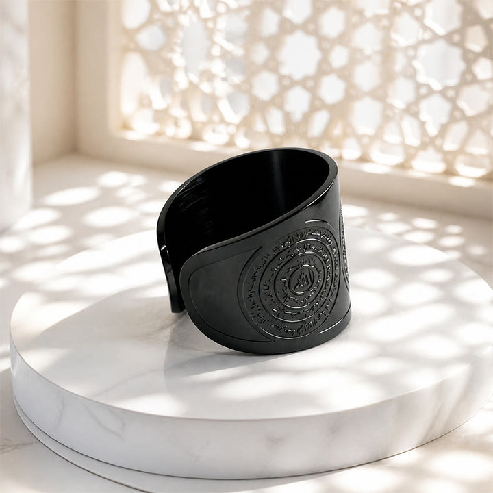 HilalHaven Ayatul Kursi Circle of Serenity Engraved Wide Cuff Ring - image 7