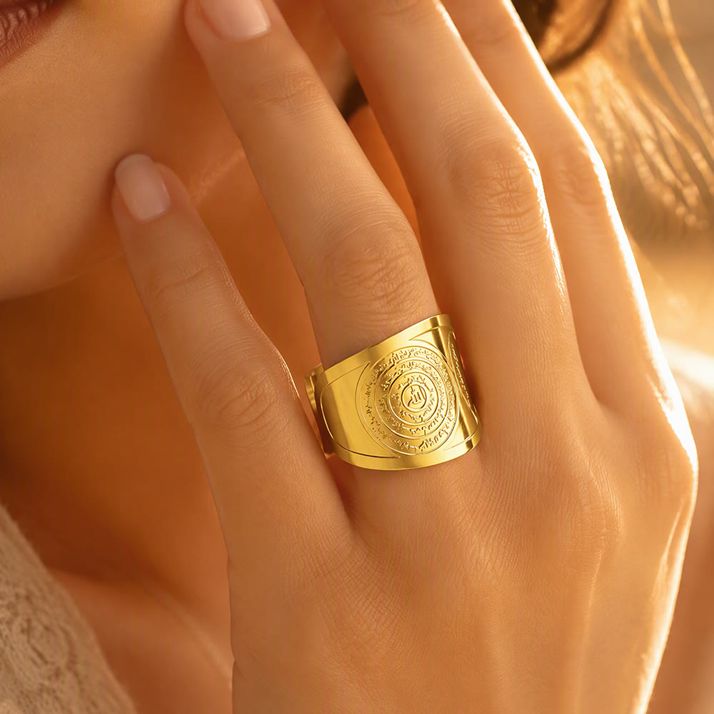 HilalHaven Ayatul Kursi Circle of Serenity Engraved Wide Cuff Ring - image 0