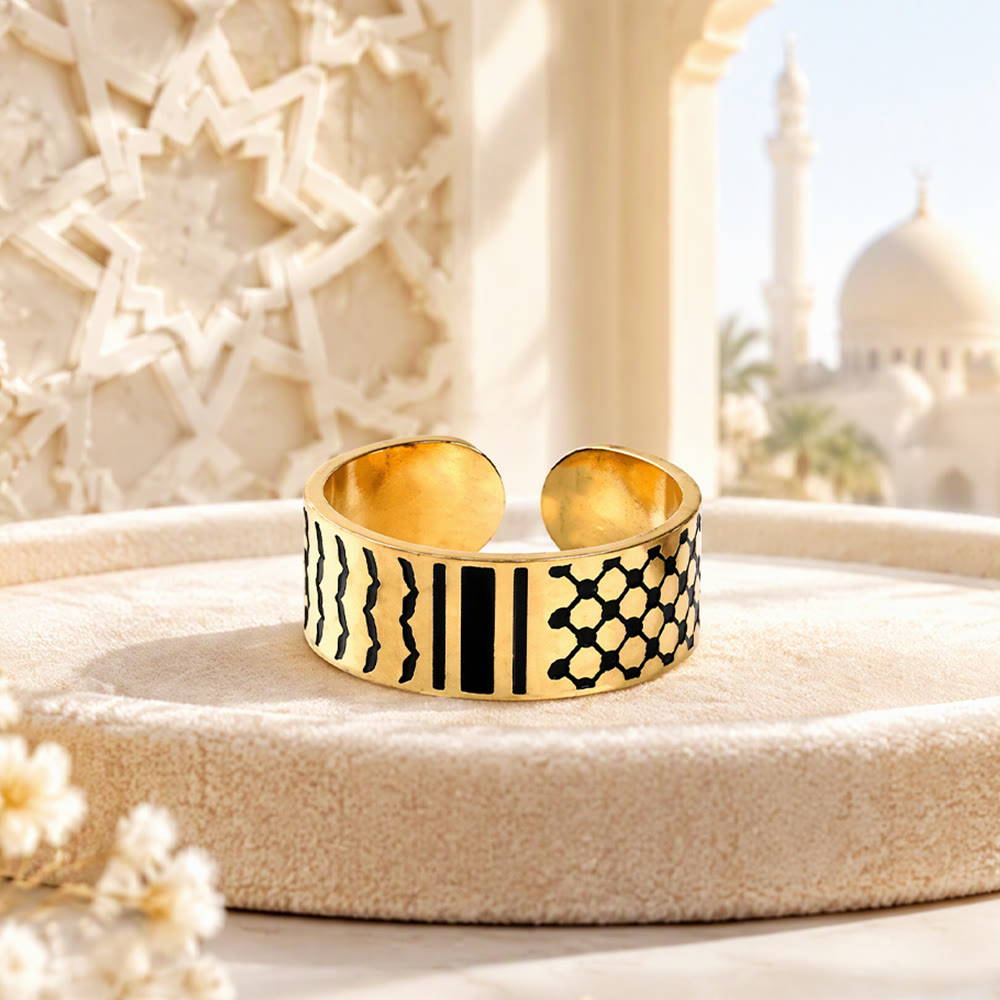 HilalHaven Geometric Rhythm Enamel Wide Open Cuff Ring - image 2