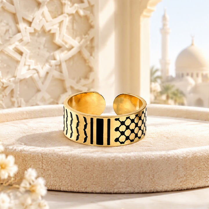 HilalHaven Geometric Rhythm Enamel Wide Open Cuff Ring - image 2