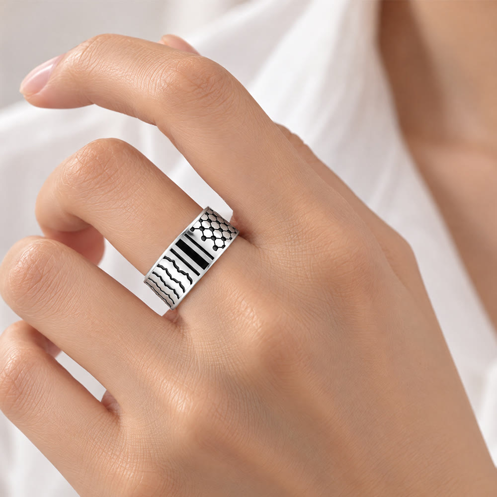 HilalHaven Geometric Rhythm Enamel Wide Open Cuff Ring - image 5