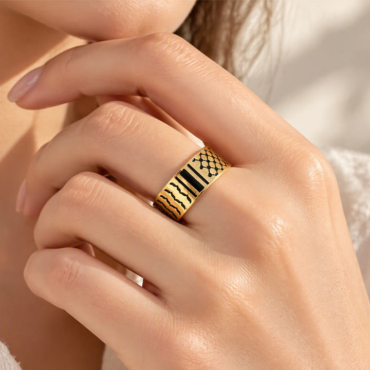 HilalHaven Geometric Rhythm Enamel Wide Open Cuff Ring - image 0