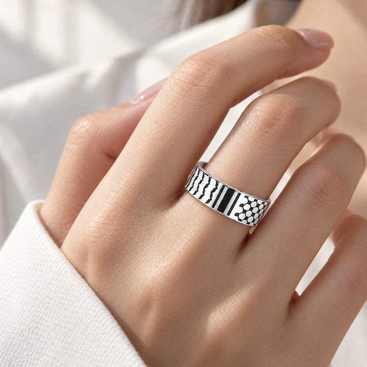 HilalHaven Geometric Rhythm Enamel Wide Open Cuff Ring - image 4