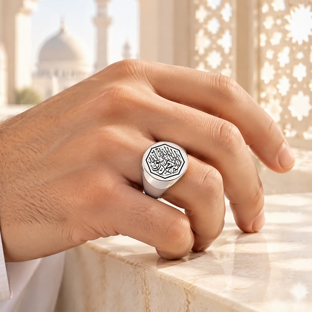 HilalHaven Vintage Octave Shahada Engraved Men Seal Ring - image 5