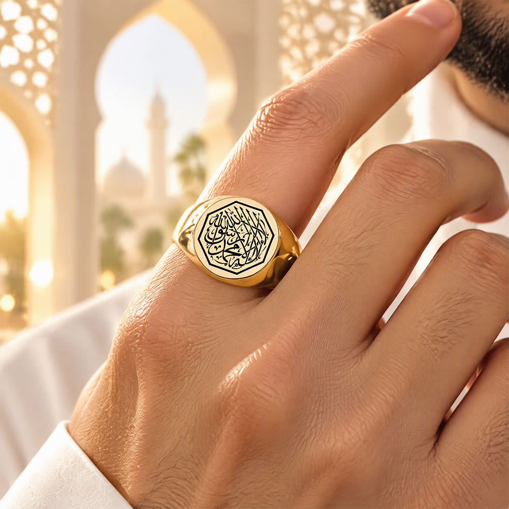 HilalHaven Vintage Octave Shahada Engraved Men Seal Ring - image 0