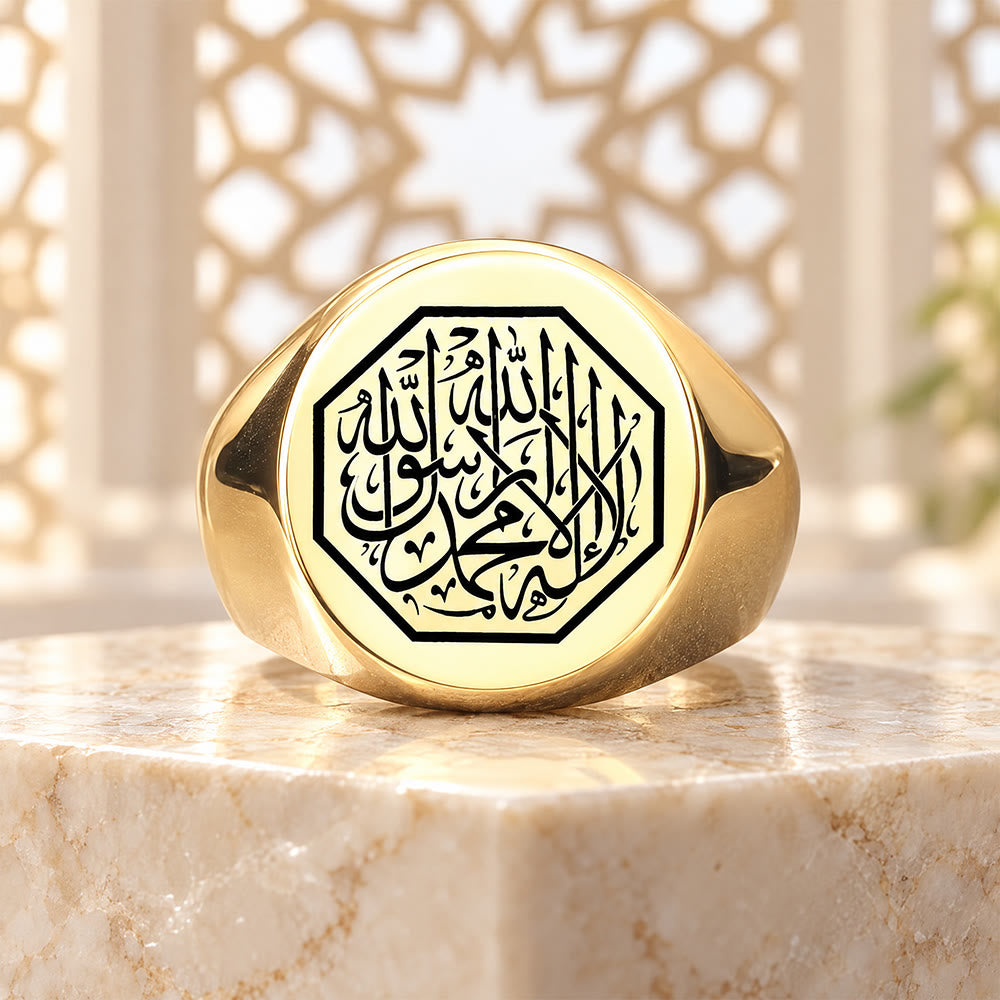 HilalHaven Vintage Octave Shahada Engraved Men Seal Ring - image 3