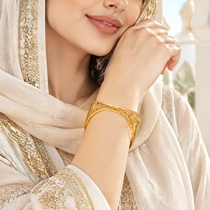 HilalHaven Filigree Square Gold Plated Bangle &amp; Ring Set - image 0