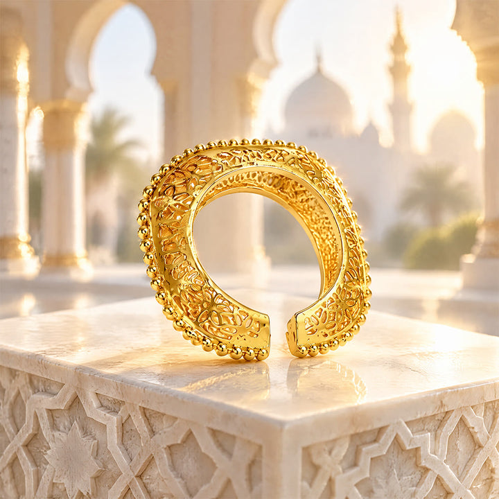 HilalHaven Filigree Square Gold Plated Bangle &amp; Ring Set - image 4