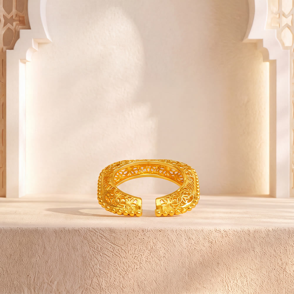HilalHaven Filigree Square Gold Plated Bangle &amp; Ring Set - Ring - image 5