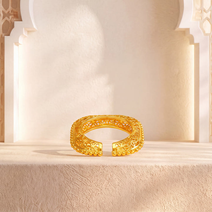 HilalHaven Filigree Square Gold Plated Bangle &amp; Ring Set - Ring - image 5