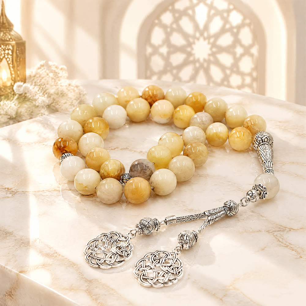 HilalHaven Amber Vein Yellow Agate 33 Beads Tasbih  - image 1