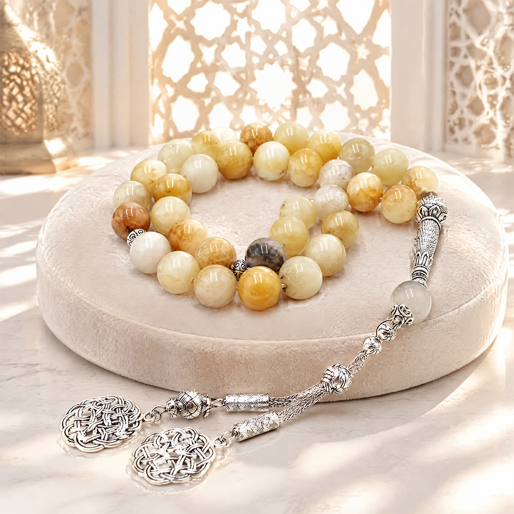 HilalHaven Amber Vein Yellow Agate 33 Beads Tasbih  - image 0