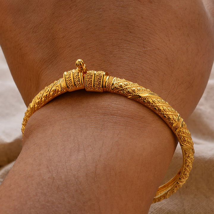 HilalHaven Ornate Legacy Ethnic Textured Gold Plated Hinged Bangle - image 1