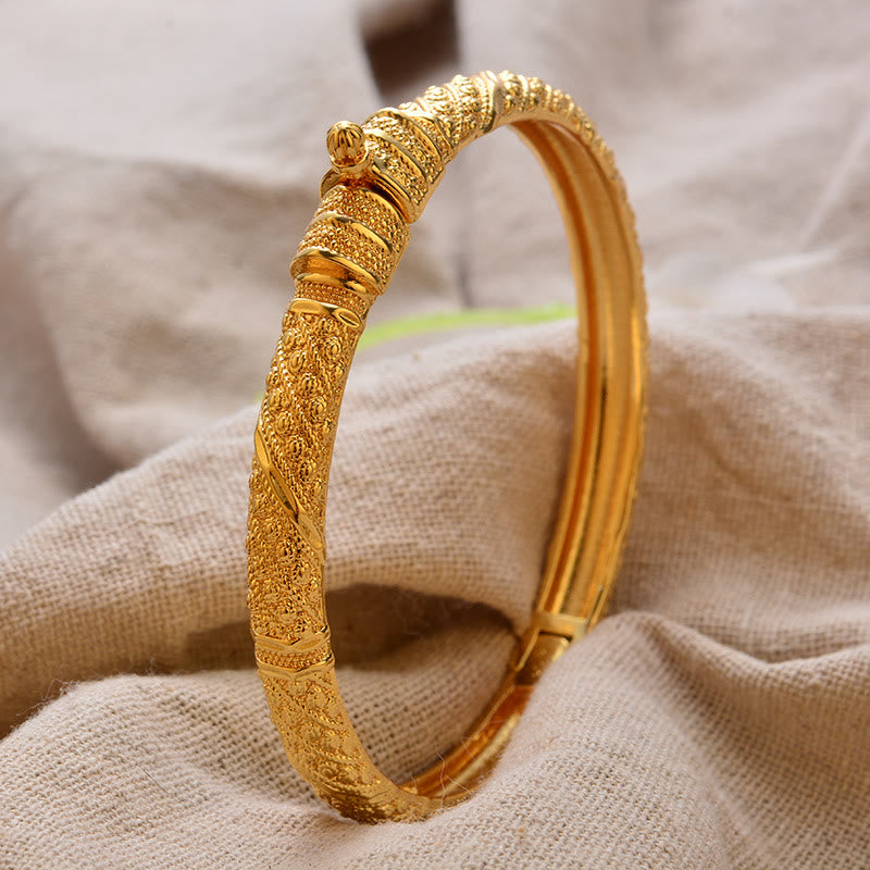HilalHaven Ornate Legacy Ethnic Textured Gold Plated Hinged Bangle - image 2