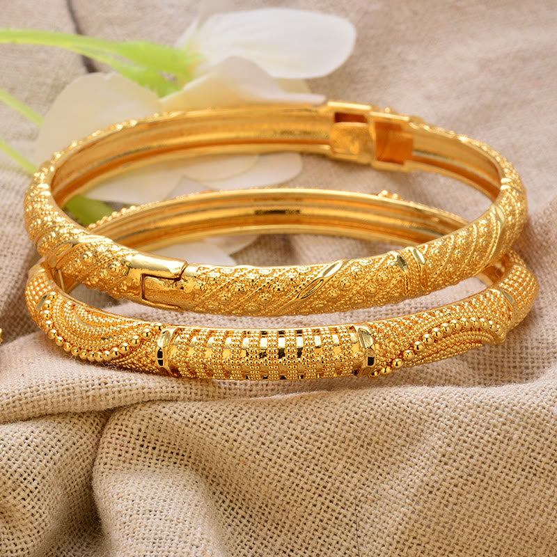 HilalHaven Ornate Legacy Ethnic Textured Gold Plated Hinged Bangle - image 5