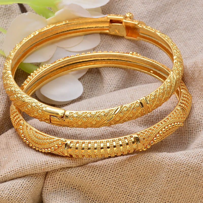 HilalHaven Ornate Legacy Ethnic Textured Gold Plated Hinged Bangle - image 0