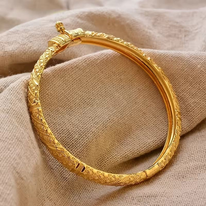 HilalHaven Ornate Legacy Ethnic Textured Gold Plated Hinged Bangle - image 4