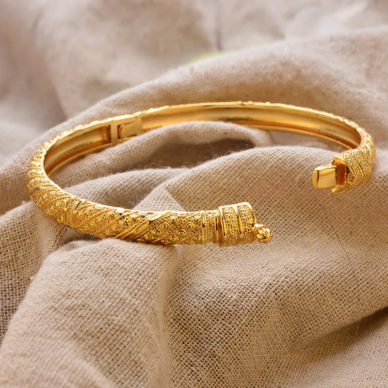 HilalHaven Ornate Legacy Ethnic Textured Gold Plated Hinged Bangle - image 7
