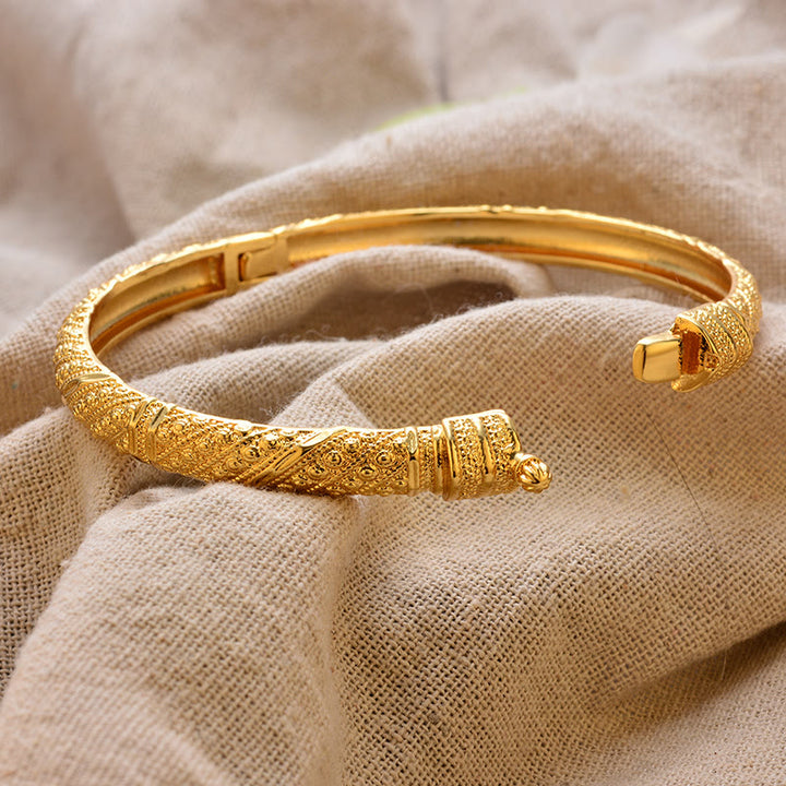 HilalHaven Ornate Legacy Ethnic Textured Gold Plated Hinged Bangle - image 7